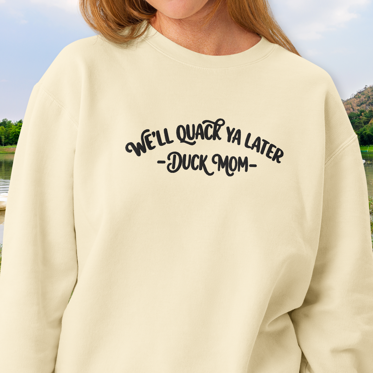 WE’LL QUACK YA LATER EMBROIDERED UNISEX GARMENT-DYED FLEECE CREWNECK SWEATSHIRT
